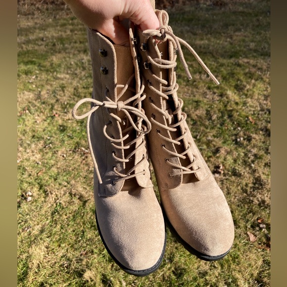 Journee Women's Tru Comfort Kassia Lace Up Stacked Heel Faux Suede Booties Taupe - Picture 14 of 16